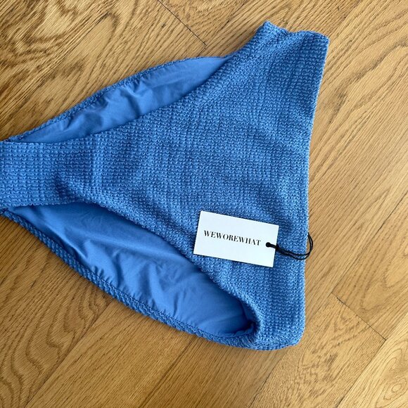 NWT WeWoreWhat Emily Bikini Bottom Spongie Seersucker Ocean Blue Jean High Waist - Picture 3 of 6